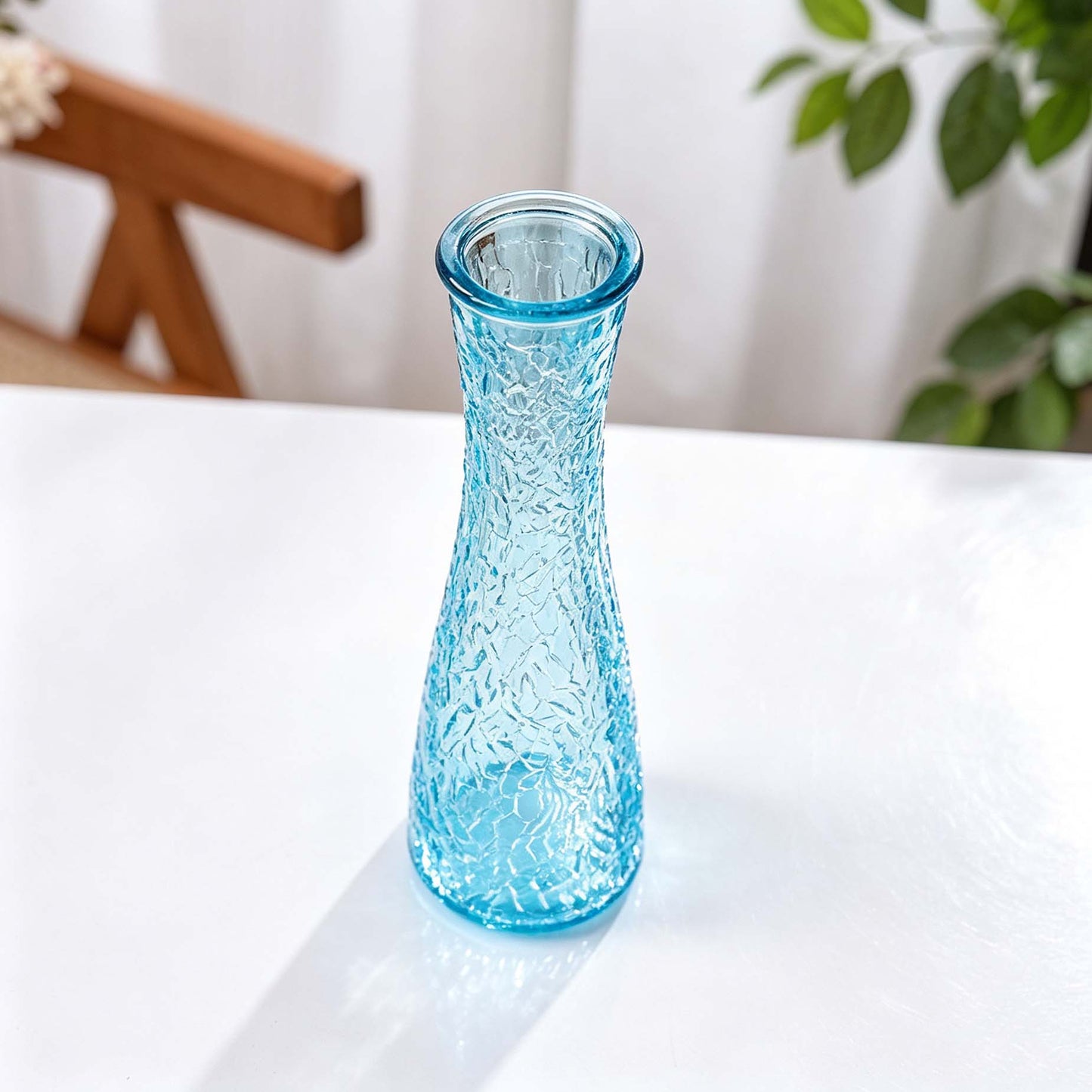 Blue Textured Long Neck Glass Flower Vase