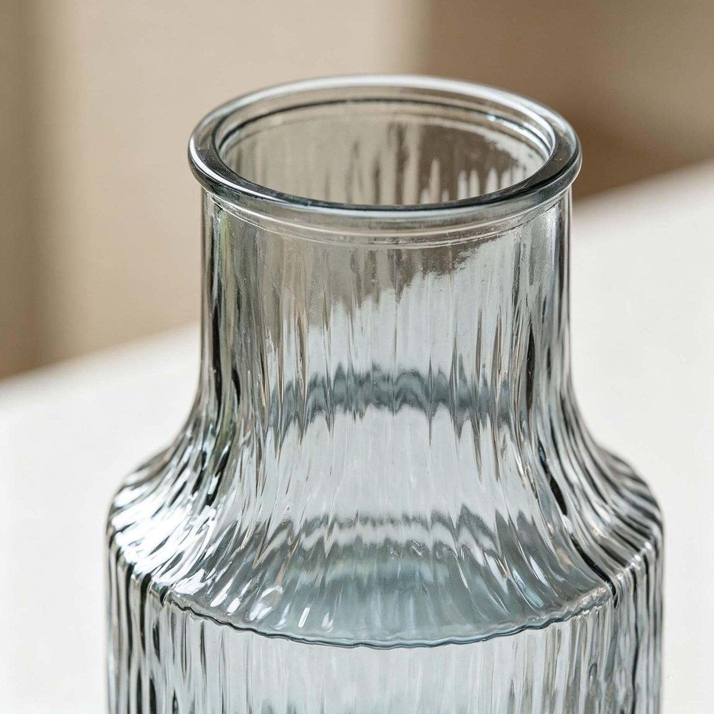 Wavy Striped Grey Blue Necked Glass Flower Vase