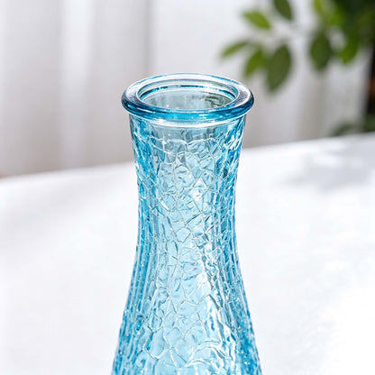 Blue Textured Long Neck Glass Flower Vase