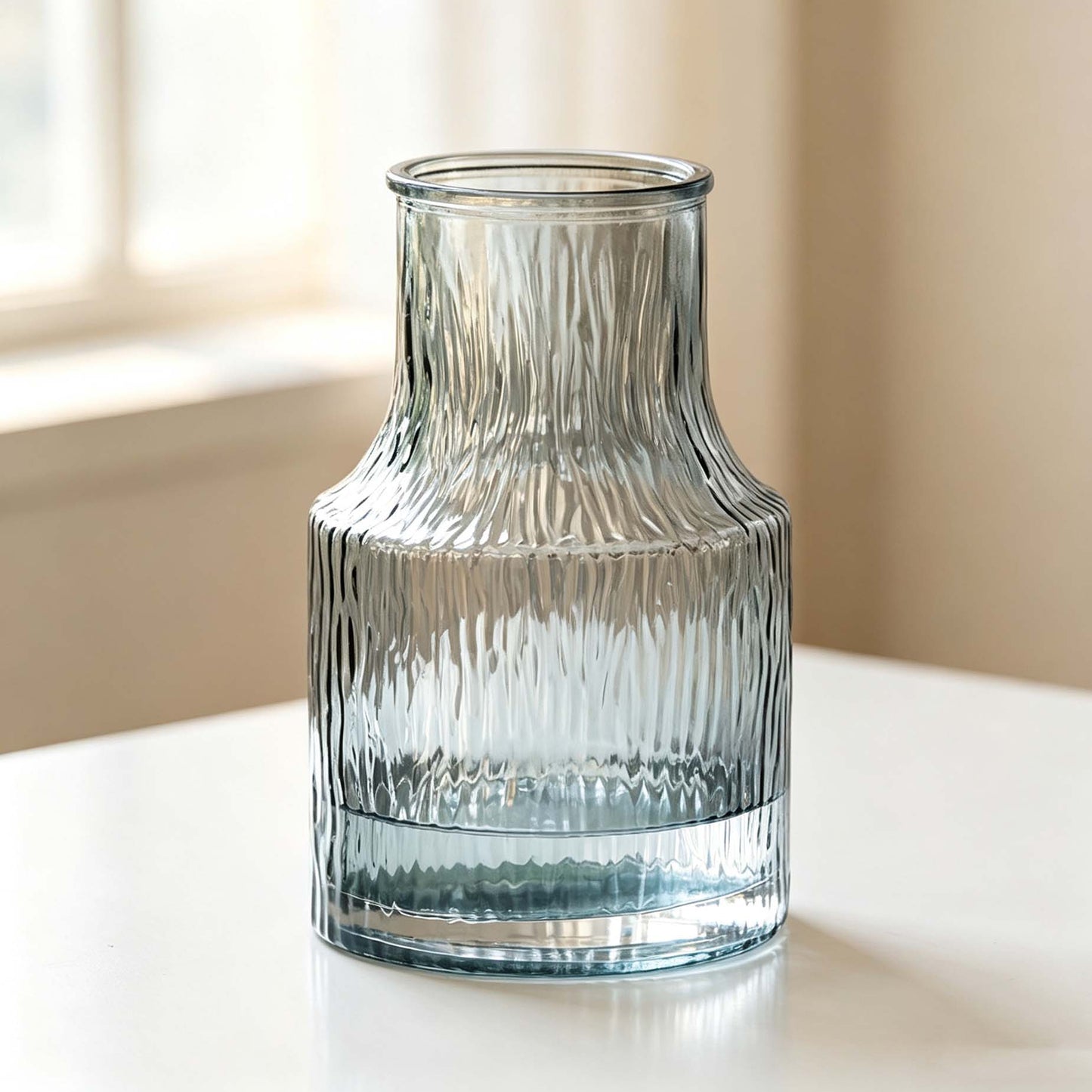 Wavy Striped Grey Blue Necked Glass Flower Vase