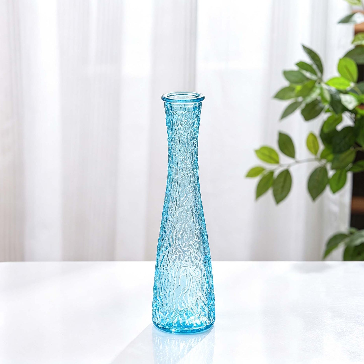 Blue Textured Long Neck Glass Flower Vase