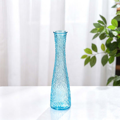 Blue Textured Long Neck Glass Flower Vase