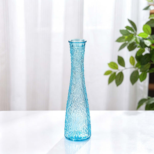 Blue Textured Long Neck Glass Flower Vase
