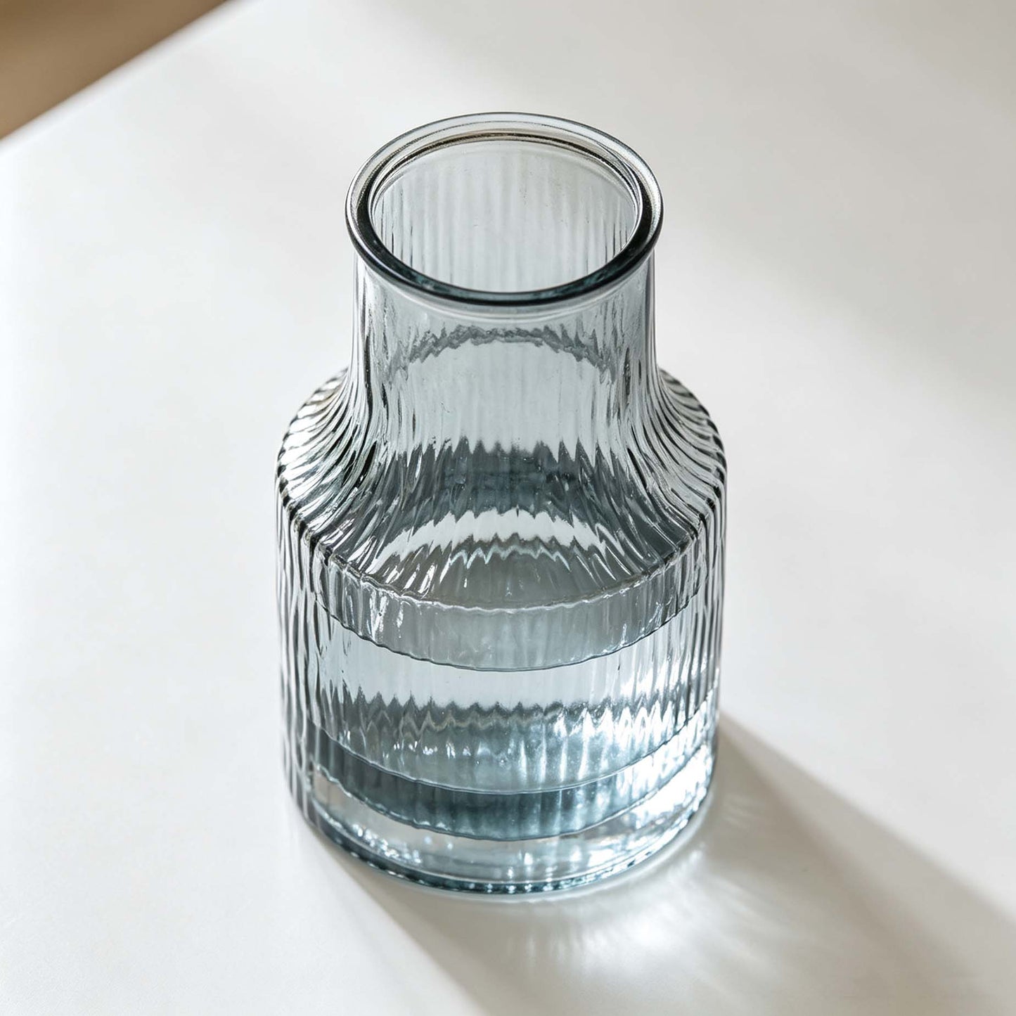Wavy Striped Grey Blue Necked Glass Flower Vase