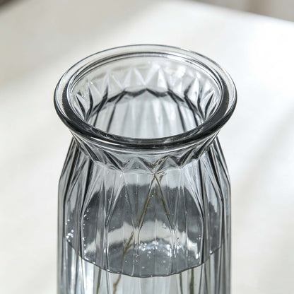 Grey Ridged Glass Straight Flower Vase