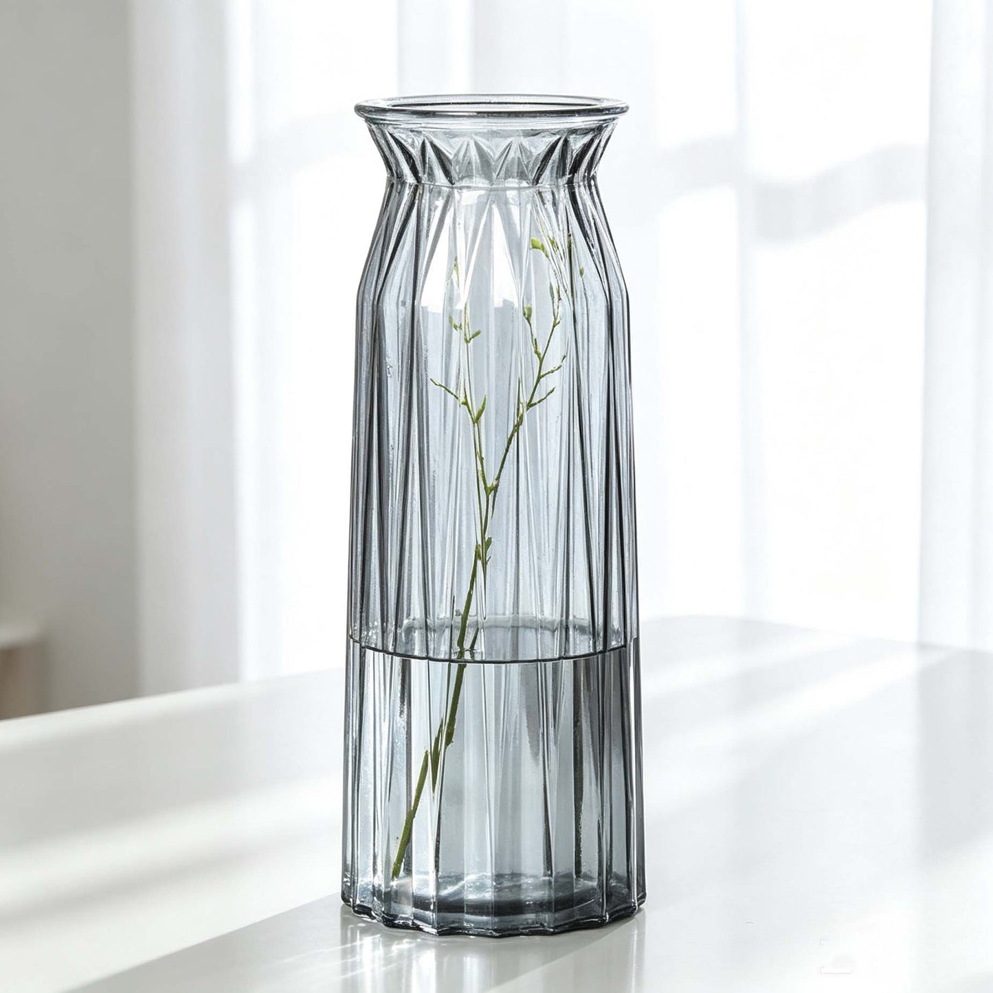 Grey Ridged Glass Straight Flower Vase