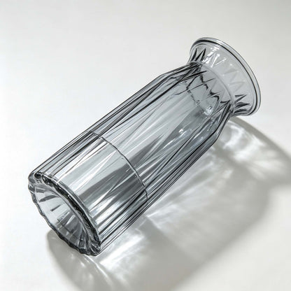 Grey Ridged Glass Straight Flower Vase