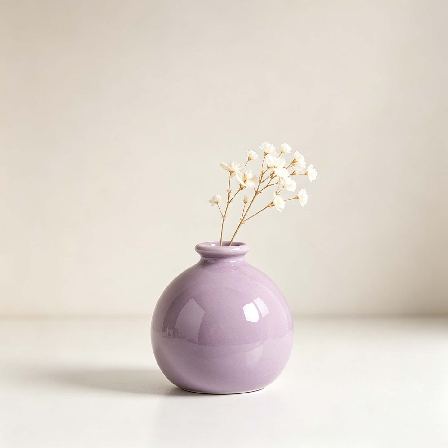 Light Purple Round Mini Ceramic Desktop Vase