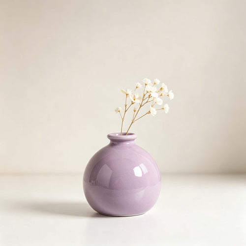Light Purple Round Mini Ceramic Desktop Vase