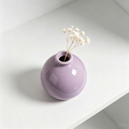 Light Purple Round Mini Ceramic Desktop Vase