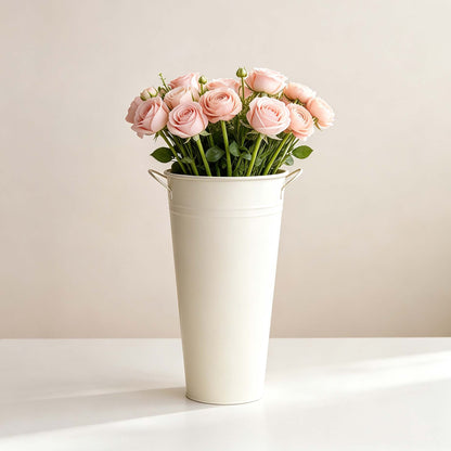 White Metal Bucket for Floral Arrangement