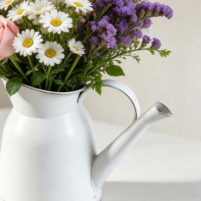 White Metal Watering Can Flower Decor Vase